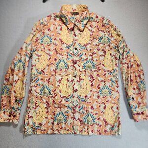 Keris Collection Long Sleeve Button Patterned Shirt Multicolor Orange/Yellow Lrg